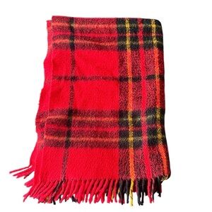 Red Plaid Tartan Acrylic Stadium Throw Blanket C.G.C Brazil 54”x67”